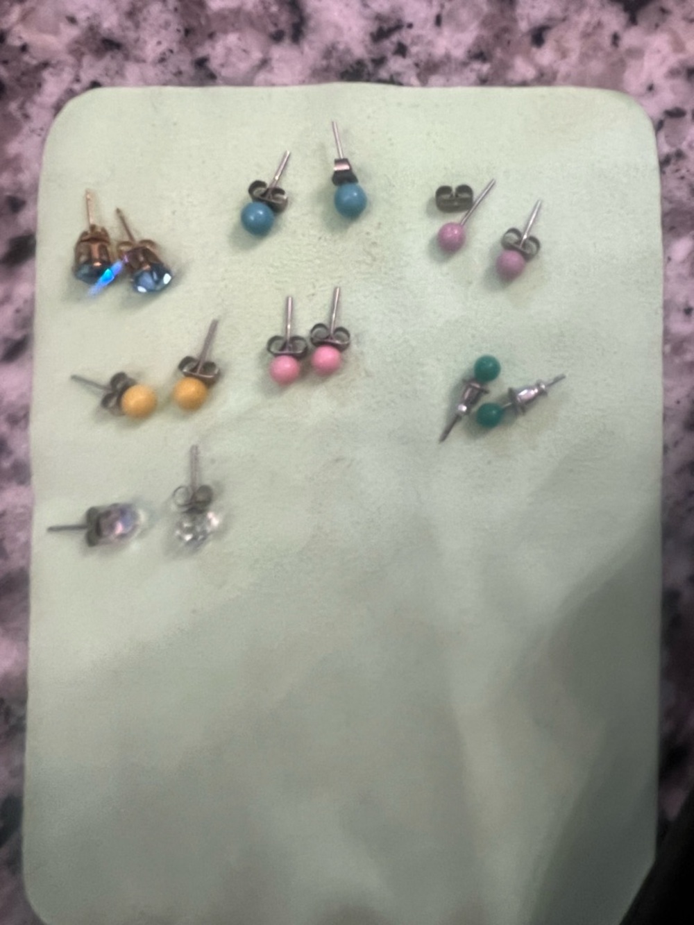 Assorted Color Stud Earring Set - Turquoise, Pink, Yellow, Green, Clear - Picture 3 of 3